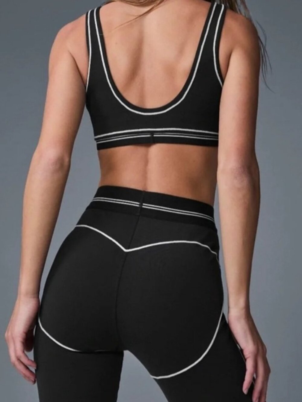 OTOS Women Yoga Set Sport Bra Legging Heart Throb Tummy Control Athletic Blk L